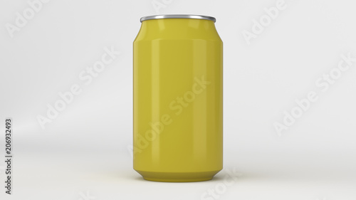 Blank small yellow aluminium soda can mockup on white background