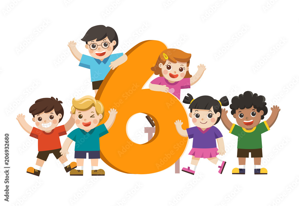 Back to School. Vector illustration set of school kids and colorful number six shaped. Back to School. Vector illustration set of school kids and colorful number six shaped.