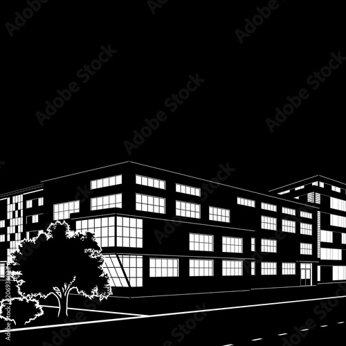 silhouette of buildings and streets at night