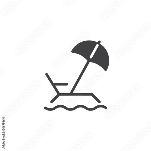 Sunbed with beach umbrella vector icon. filled flat sign for mobile concept and web design. Beach loungers simple solid icon. Vacation symbol, logo illustration. Pixel perfect vector graphics