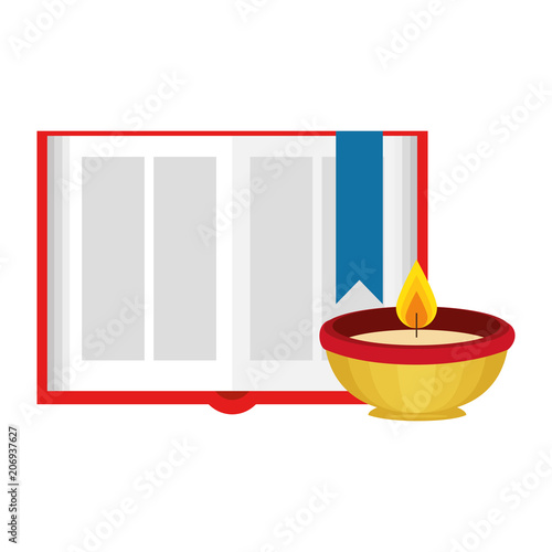 sacred book with candles religious icon vector illustration design