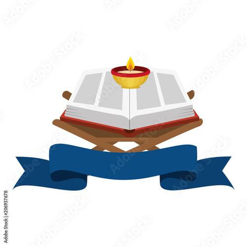 sacred book with candles religious icon vector illustration design