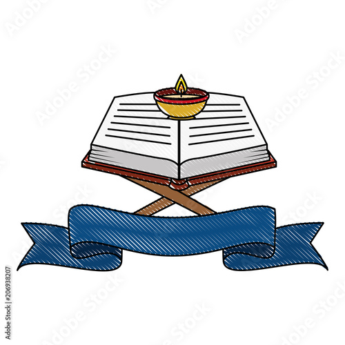 sacred book with candles religious icon vector illustration design