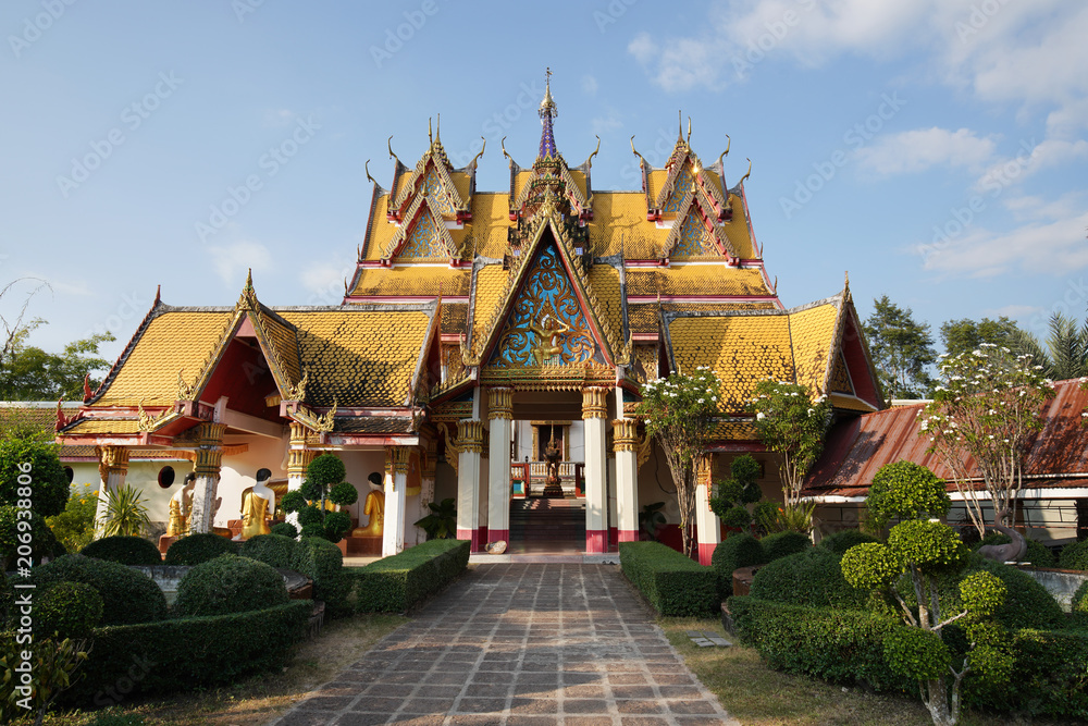 View of  Thai Temple Wat Wang Wiwekaram at Sangkhlaburi district, Kanchanaburi province, Thailand