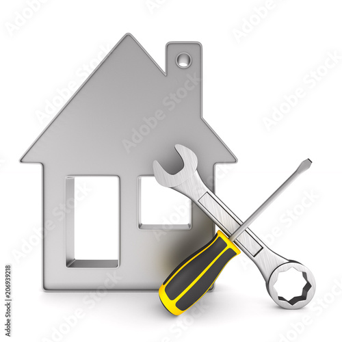 Repair home on white background. Isolated 3D illustration photo