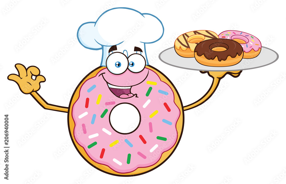 Vektorová grafika „Chef Donut Cartoon Mascot Character Serving Donuts.  Vector Illustration Isolated On White Background“ ze služby Stock | Adobe  Stock