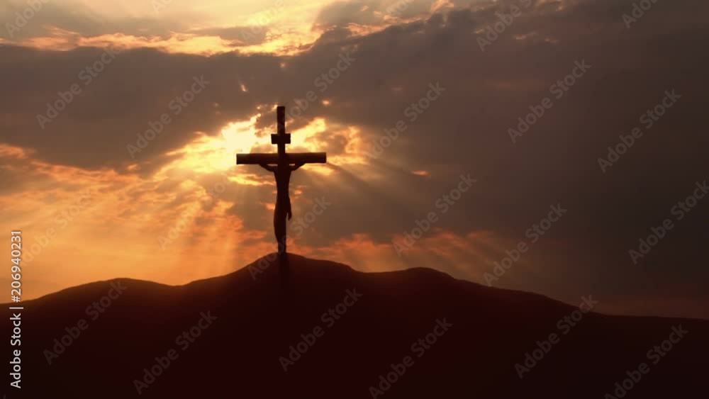 Calvary hill outside ancient Jerusalem where Jesus Christ was crucified. Dark sky and rays of light. Calvary hill outside ancient Jerusalem where Jesus Christ was crucified. Dark sky and rays of light.