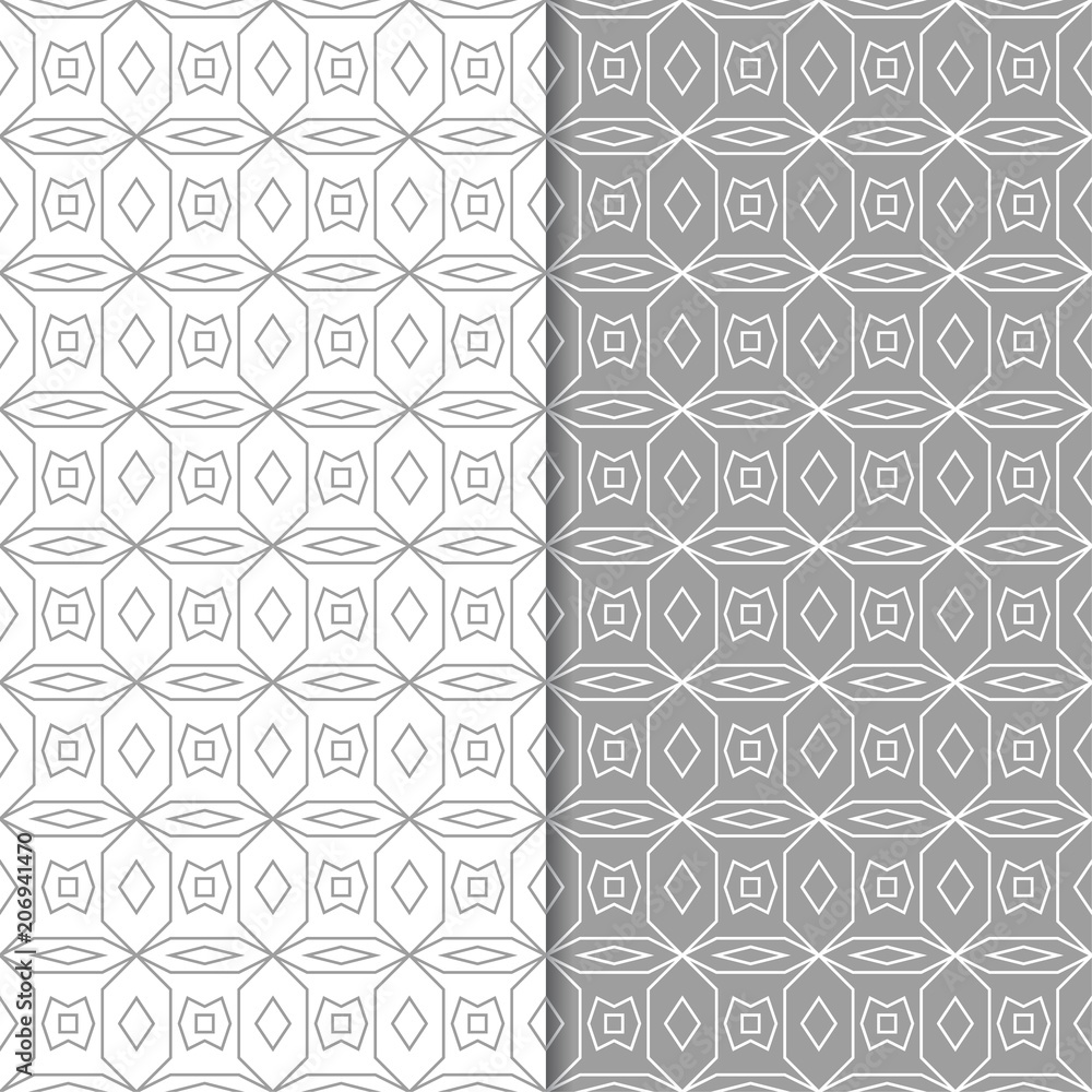 Gray and white geometric ornaments. Set of seamless patterns Gray and white geometric ornaments. Set of seamless patterns