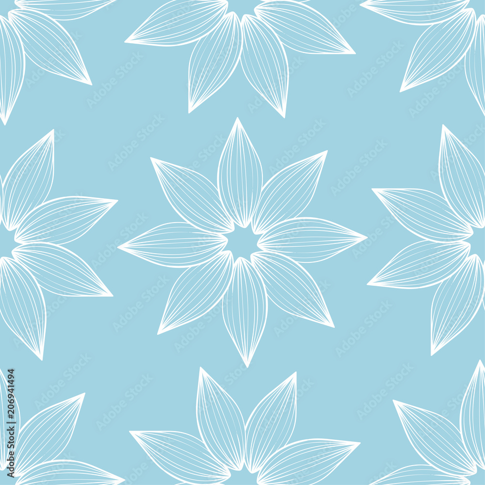 Fototapeta premium White floral seamless pattern on navy blue background