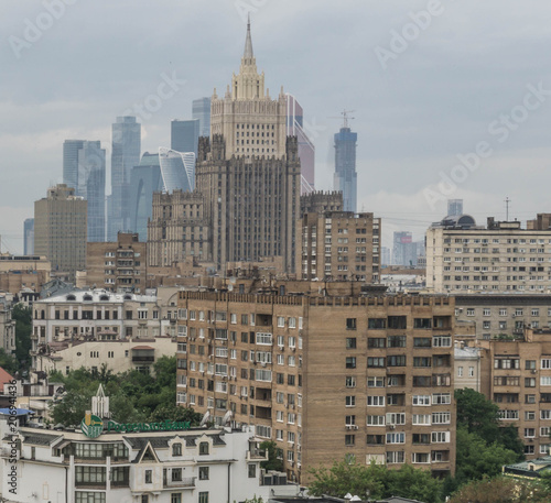 Moscow Skyline as viewed from the terraces of the Church of Christ the Saviour in Moscow, Russia