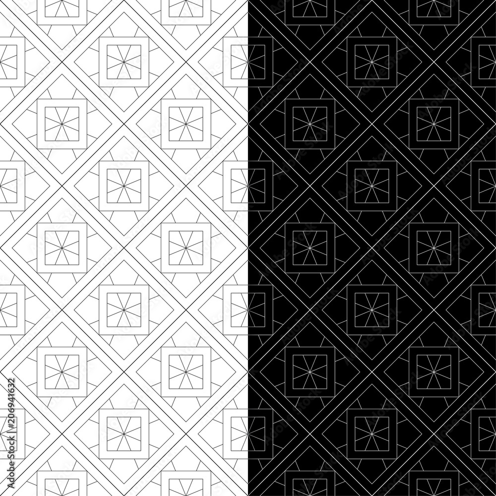 Black and white geometric set of seamless patterns