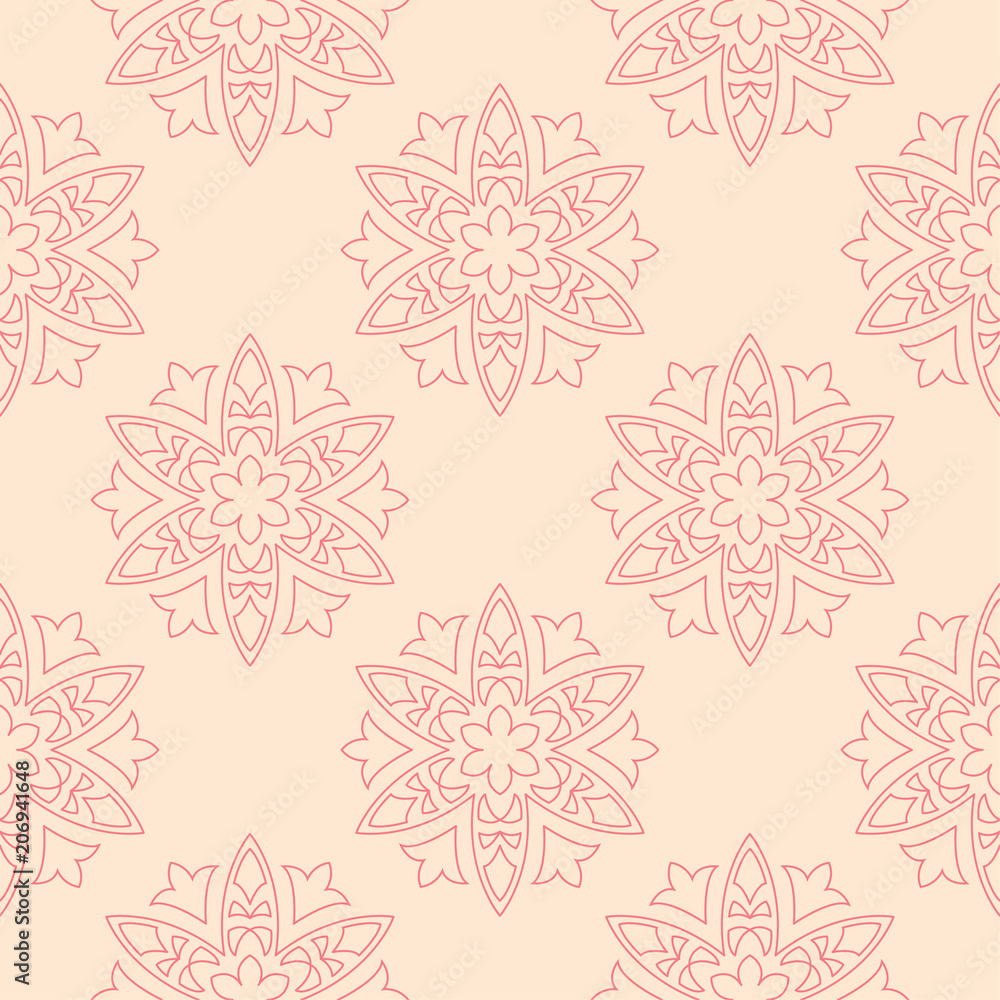 Red floral seamless design on beige background Red floral seamless design on beige background