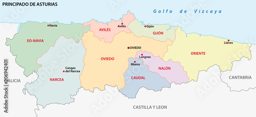 asturias administrative and political vector map