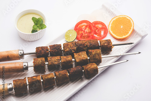 Veg Seekh Kabab served with green salad and chutney photo