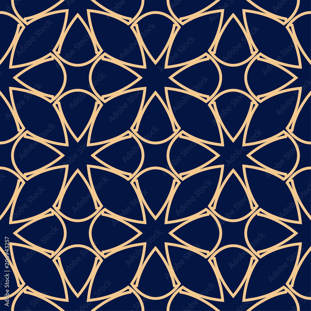 Golden blue geometric ornament. Seamless pattern Golden blue geometric ornament. Seamless pattern