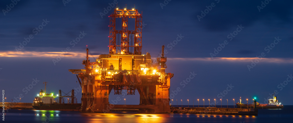 night seaport, oil rig