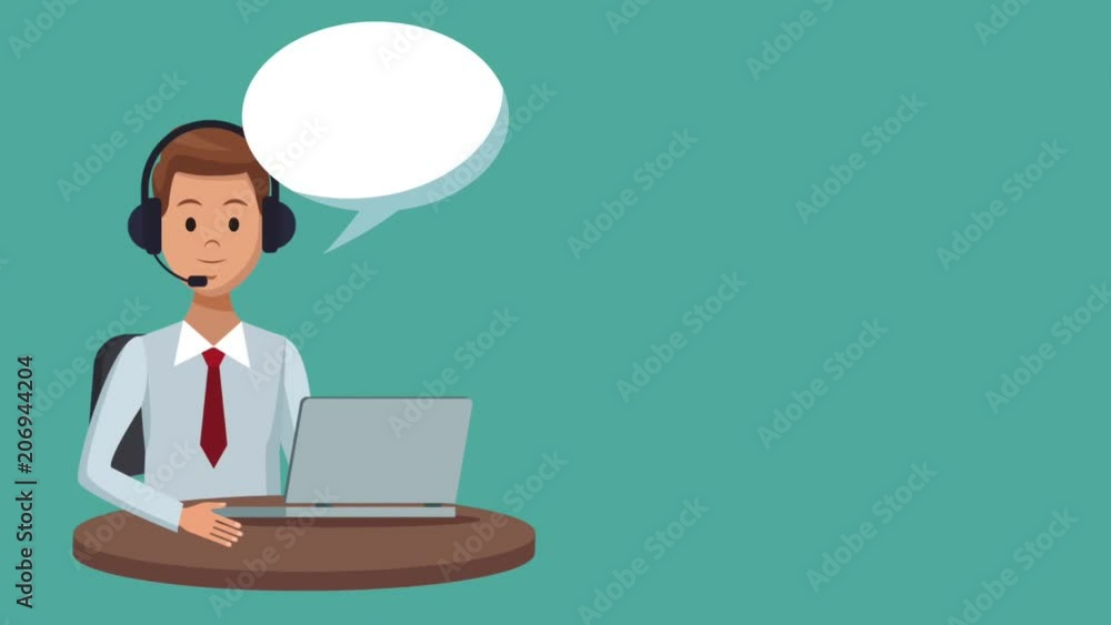 Call center agent with laptop and headset High Definition colorful animation scenes Call center agent with laptop and headset High Definition colorful animation scenes