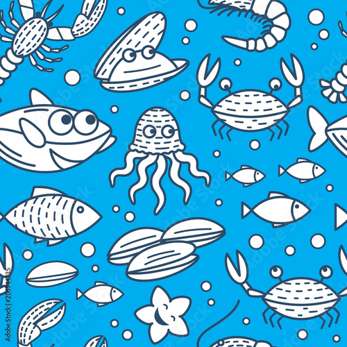 Cartoon Ocean Animals Vector Seamless Pattern © dacascas