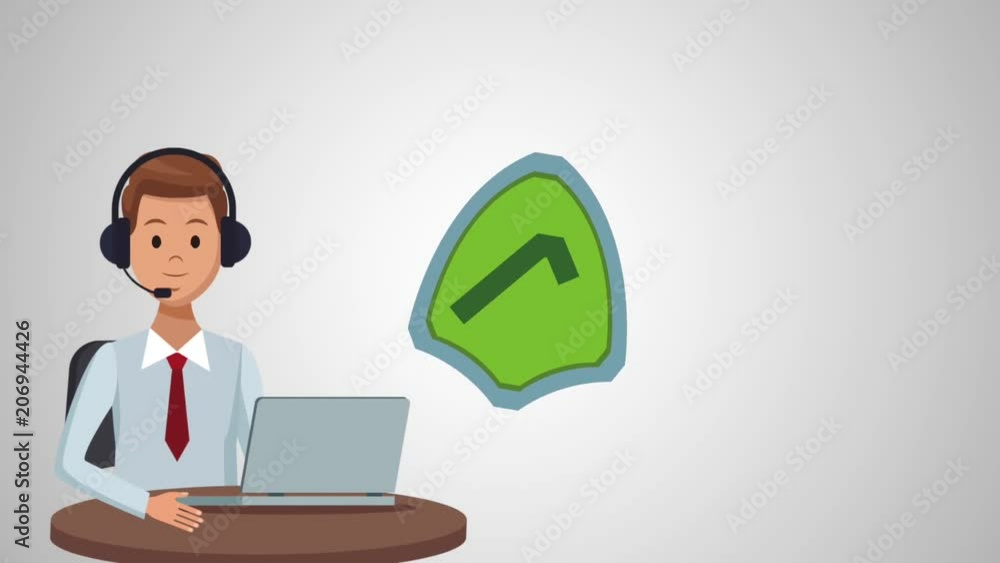 Call center agent with laptop and headset High Definition colorful animation scenes Call center agent with laptop and headset High Definition colorful animation scenes