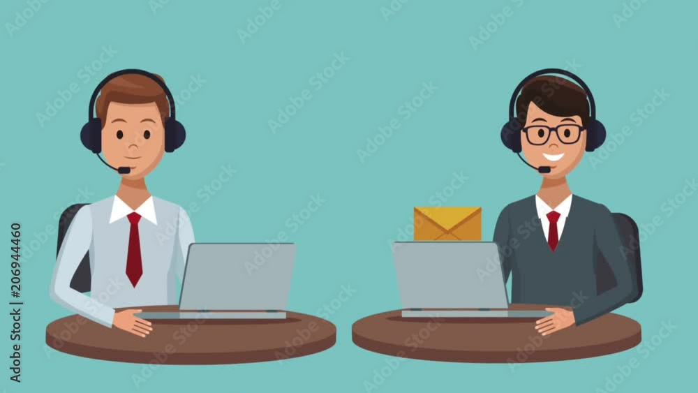 Call center agent with laptop and headset High Definition colorful animation scenes Call center agent with laptop and headset High Definition colorful animation scenes