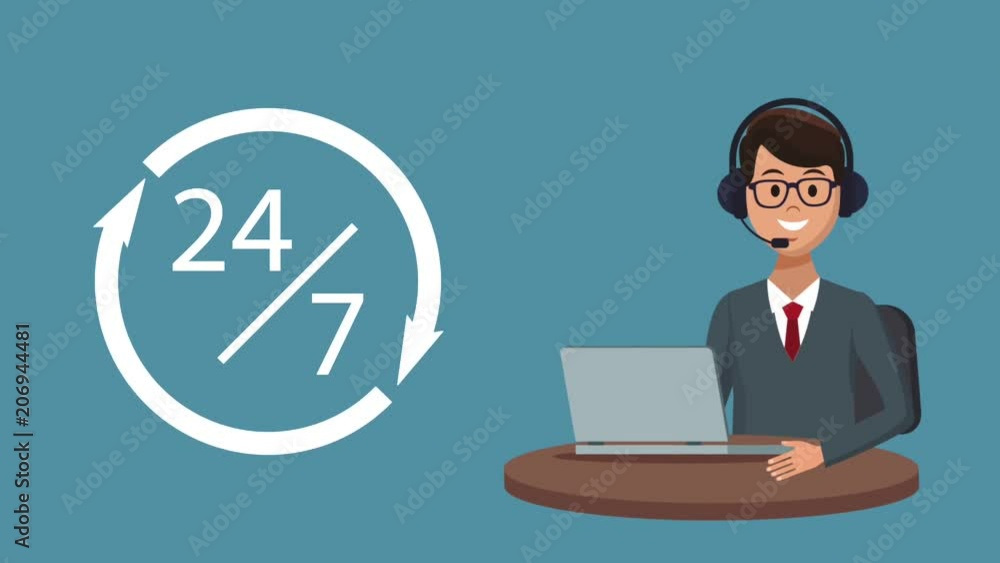 Call center agent with laptop and headset High Definition colorful animation scenes Call center agent with laptop and headset High Definition colorful animation scenes