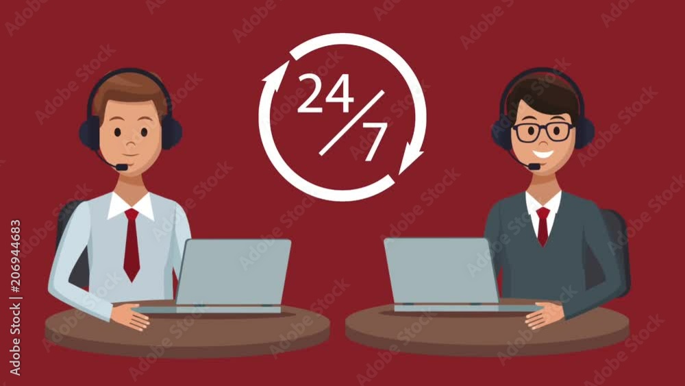 Call center agents with laptop and headset High Definition colorful animation scenes Call center agents with laptop and headset High Definition colorful animation scenes