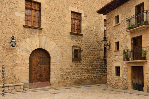 streets and corners of the medieval village of Mirambel  Maestrazgo  Teruel province  Aragon Spain