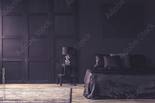 Filter of violet bedroom interior