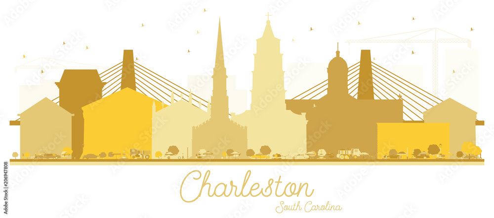 Naklejka premium Charleston South Carolina City skyline Złota sylwetka.