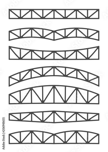 Steel metal trusses. Designs vector illustration. Set of different beams.