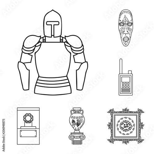Museum and gallery outline icons in set collection for design. Storage and exhibition of showpiece vector symbol stock web illustration.