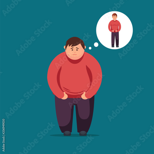 Sad Fat man. Vector flat illustration