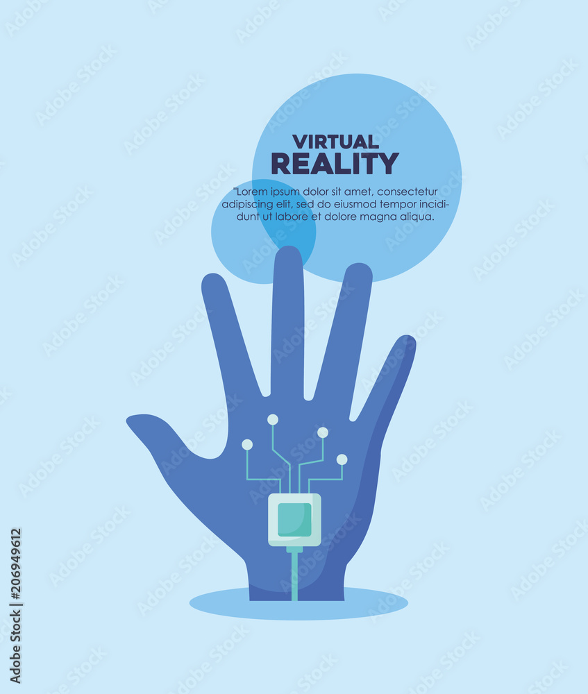 Obraz premium Infographic of virtual reality concept with wired gloves over blue background, colorful design. vector illustration
