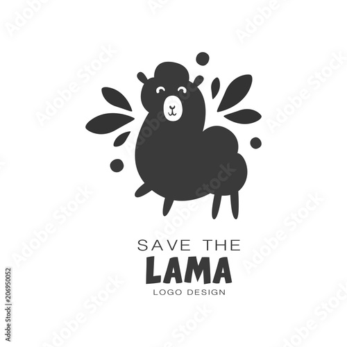 Save the lama logo design, protection of wild animal black and white sign vector Illustrations on a white background
