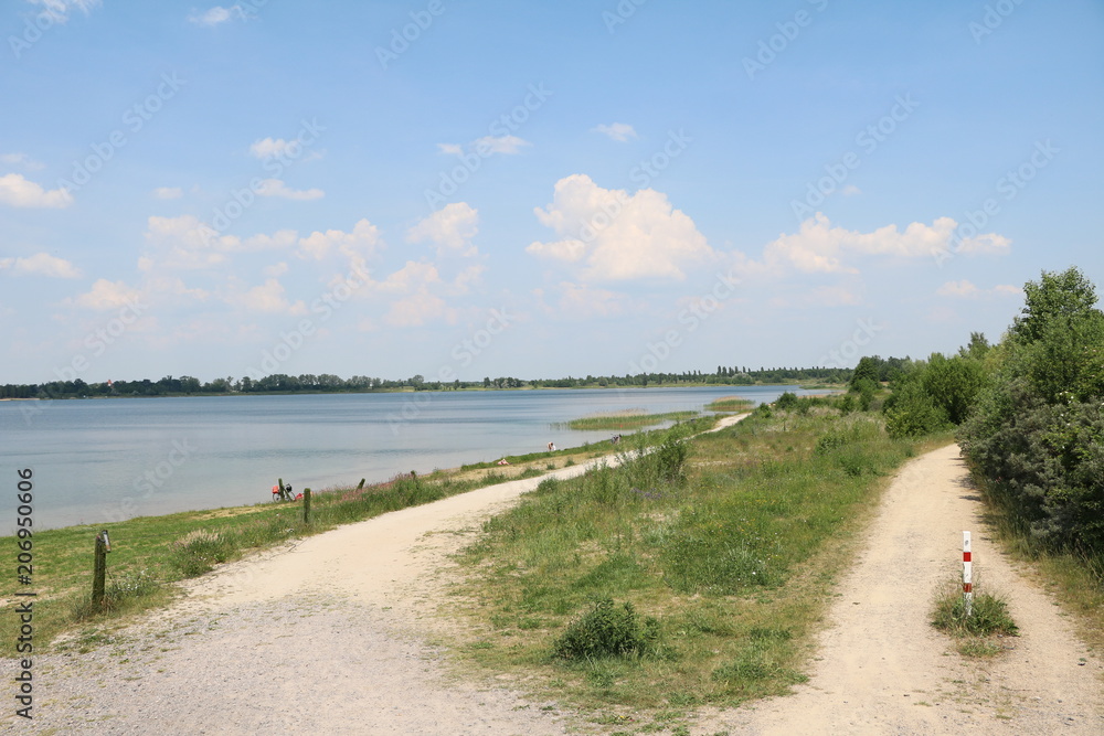 Path around the Schladitzer lake near Leipzig, Germany