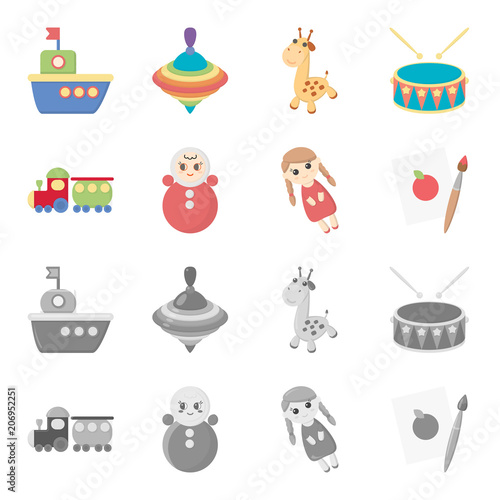 Train.kukla, picture.Toys set collection icons in cartoon,monochrome style vector symbol stock illustration web.