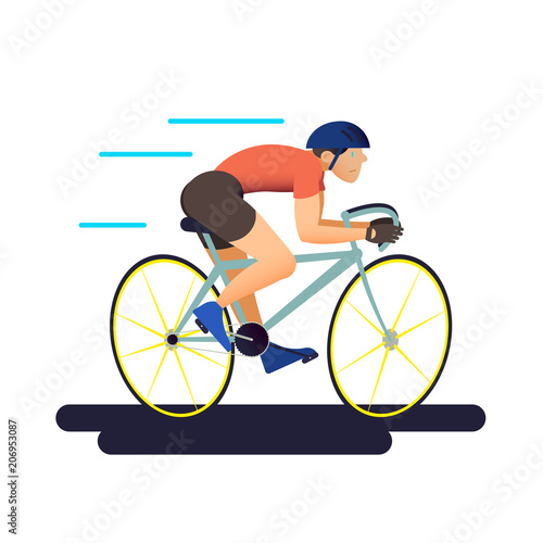 The cyclist. Bicycle sportsman in flat with gradient design. It can be used for flyer, banner to sporting events, packing for sports goods. Vector illustration.