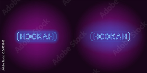 Neon icon of blue Hookah inscription