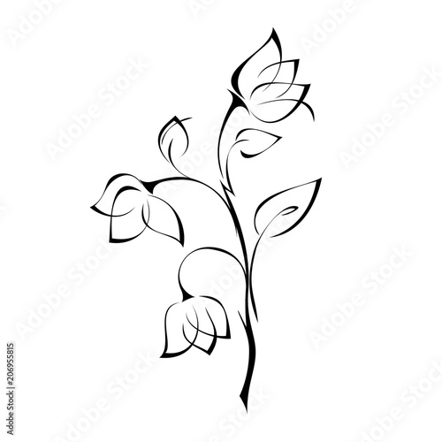 ornament 297. decorative flower with Bud and leaves in black lines lines