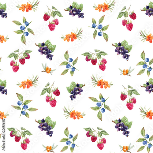 Watercolor berries vector pattern