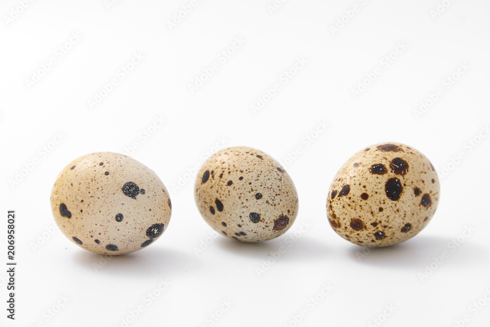 eggs quail spotted small on white background.