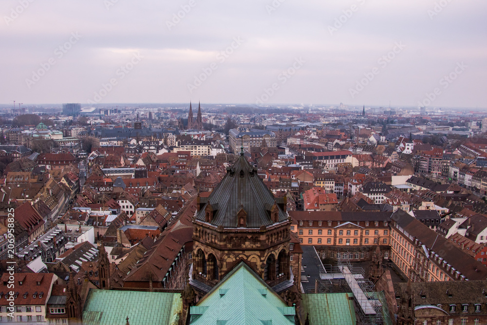 Aerial view of a part of Strasbourg in France from the Notre-Dame de Strasbourg Cathedral
