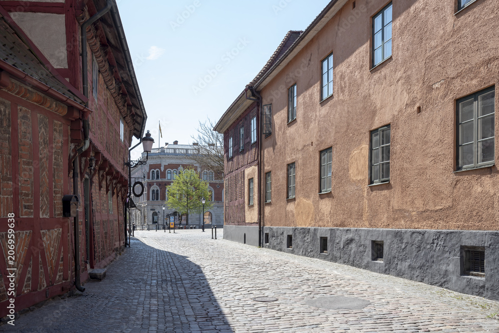 Stone paved old street in Ystad Sweden
