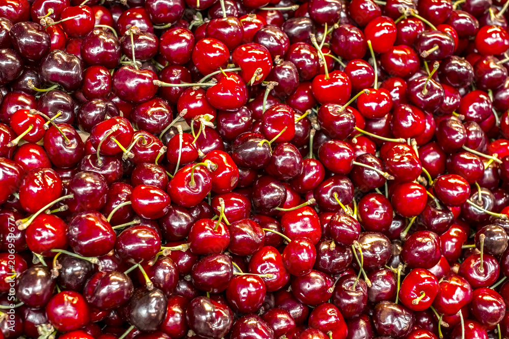 Sweet red cherries at the market Sweet red cherries at the market