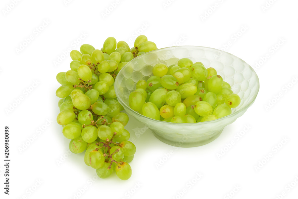 grapes green in bowl isolated on white background grapes green in bowl isolated on white background