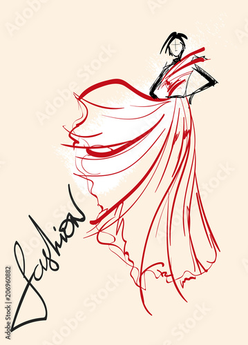 Girl In A Wedding Dress Sketch Fashion Illustration