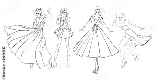 Stylish fashion models. Pretty young girls. Fashion girls Sketch