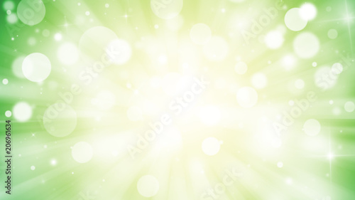 Green and Yellow glitter sparkles rays lights bokeh Festive Elegant abstract background.