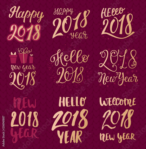 2018 happy New Year gold text logo for holiday calendar print golden design o...