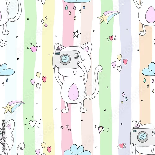 Tapety Ślicznych kotów kolorowy bezszwowy deseniowy tło